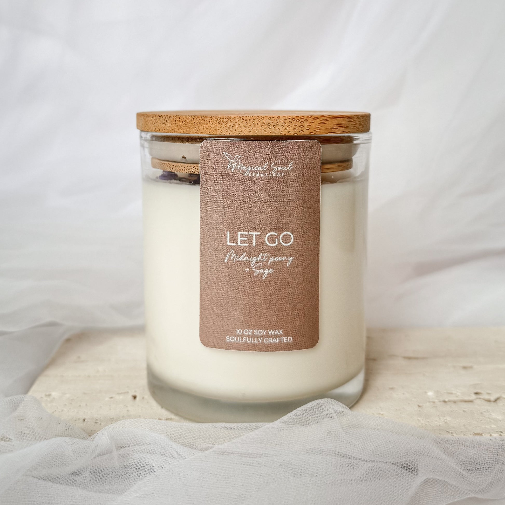 let go soy candle for emotional release and inner peace with lavender and botanicals