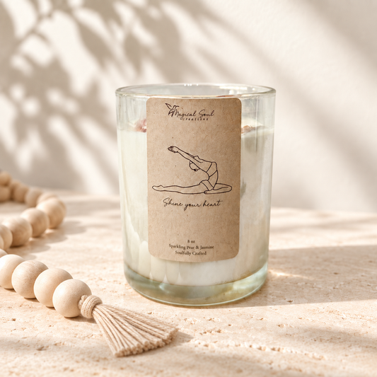 Shine Your Heart yoga candle with green aventurine and lavender
