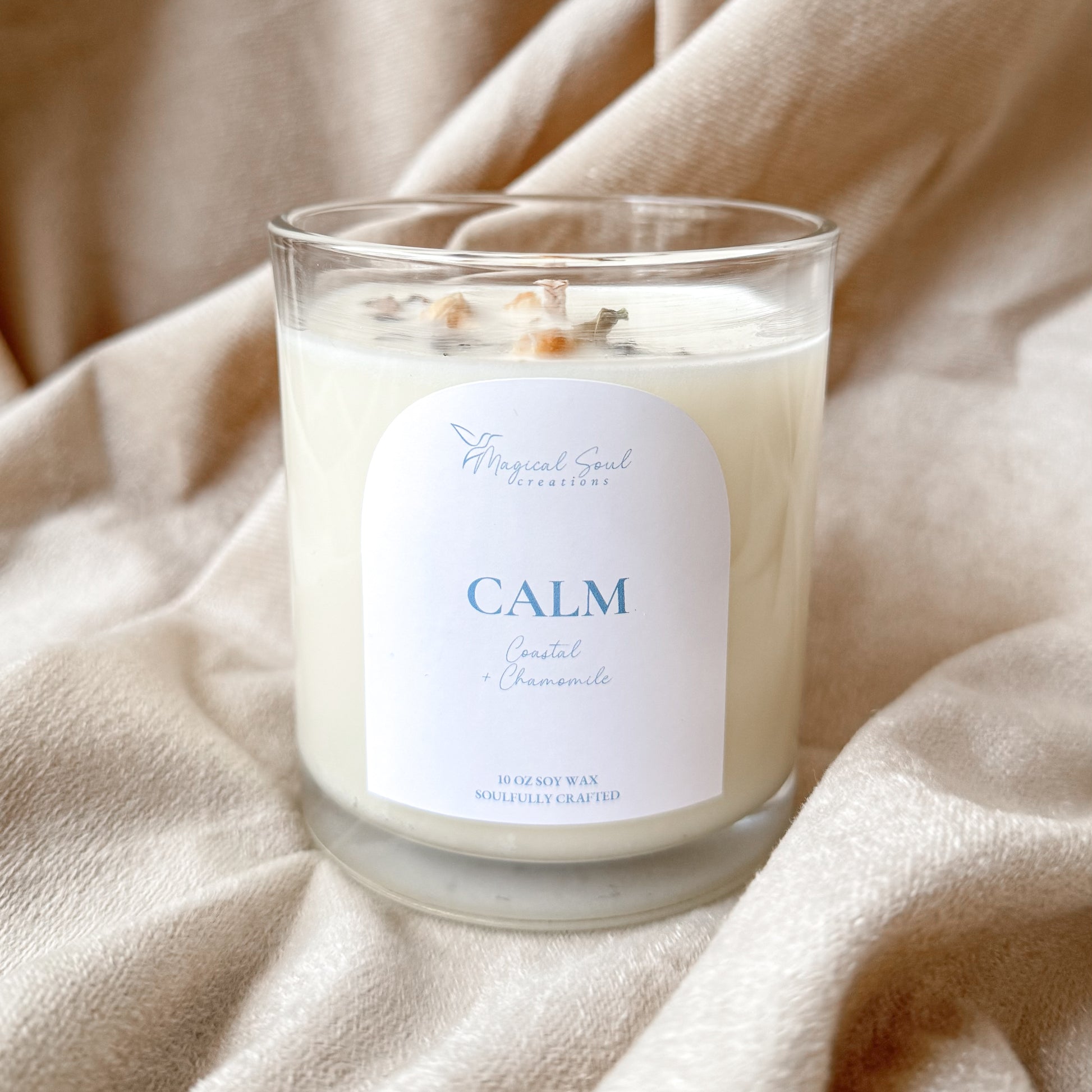 calm meditation candle for relaxation peace and mindfulness with soft florals
