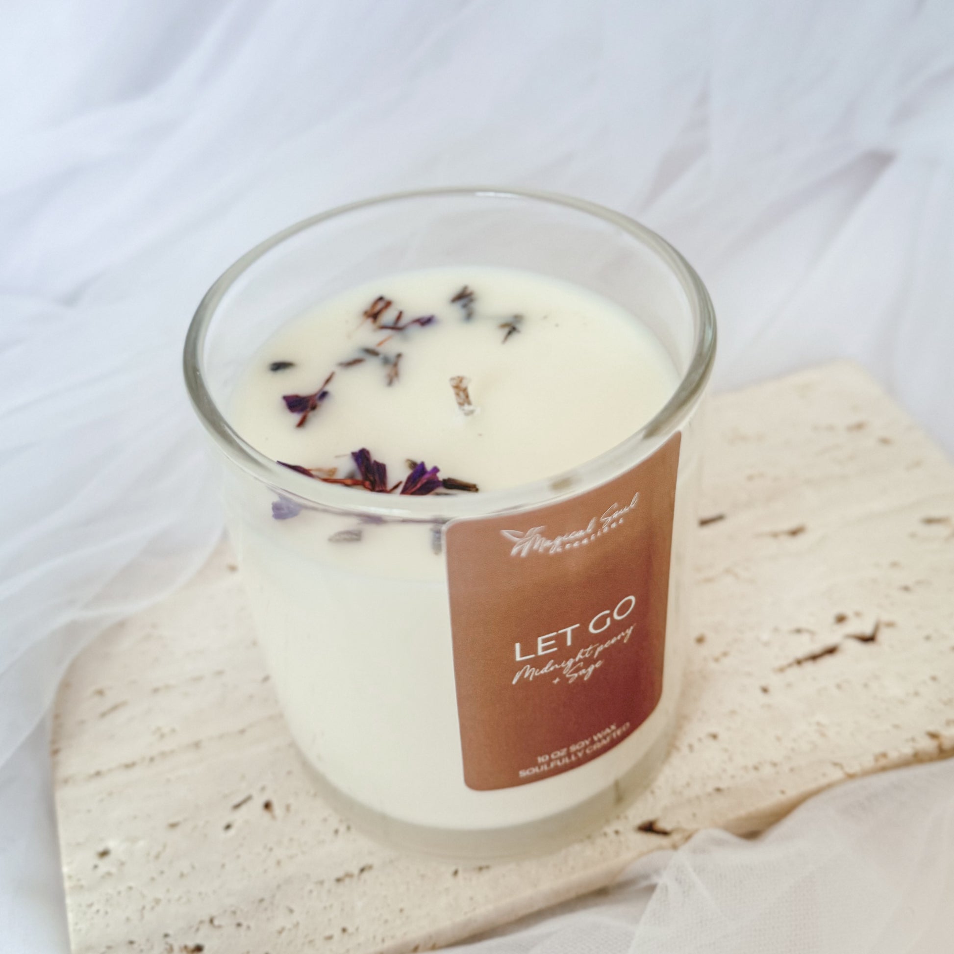 let go soy candle for emotional release and inner peace with lavender and botanicals