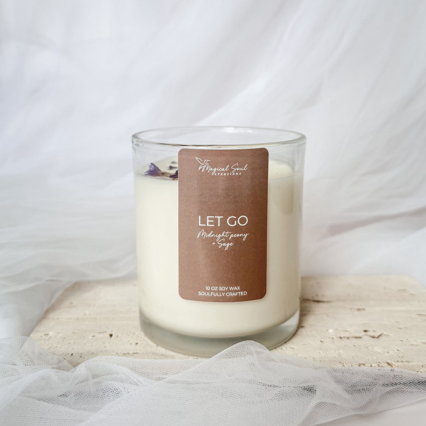let go soy candle for emotional release and inner peace with lavender and botanicals