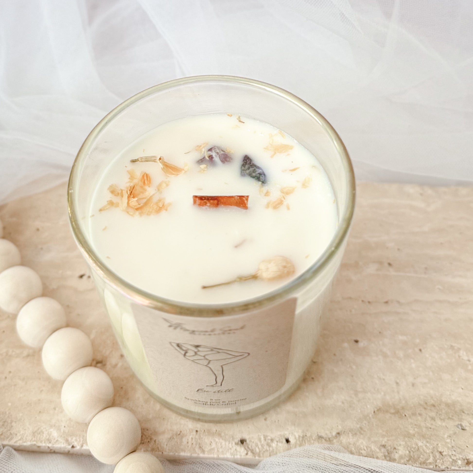 luxury soy candle with amethyst and jasmine for calming rituals