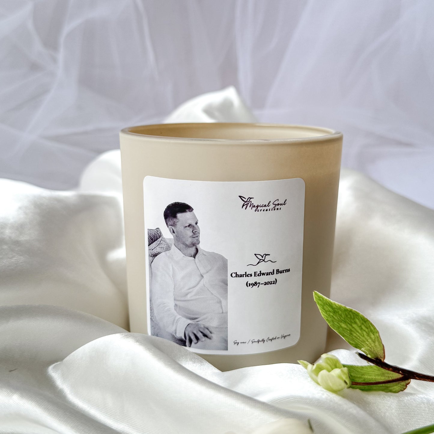 memorial candle with personalized photo and name custom label