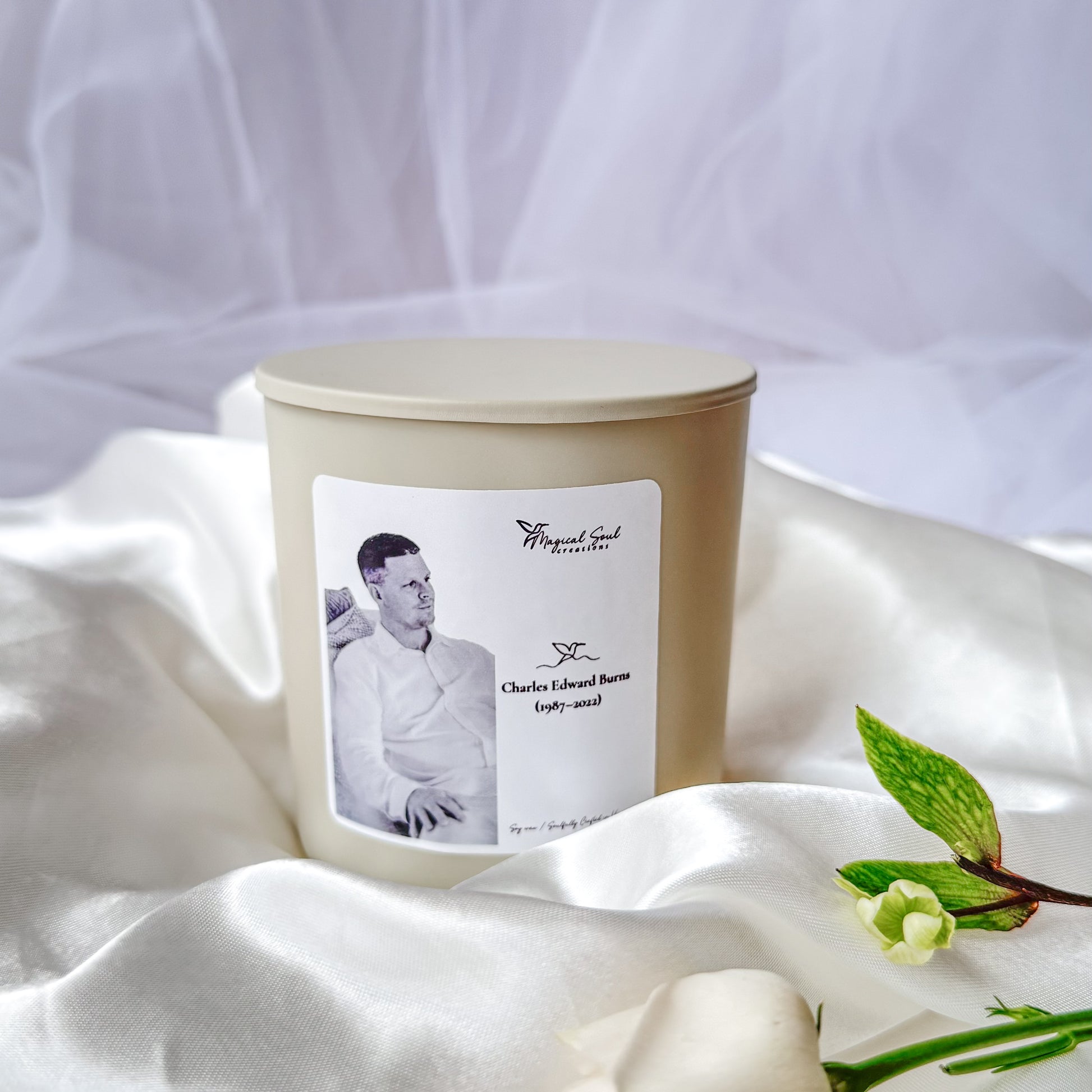 photo memorial candle custom design for grief and tribute